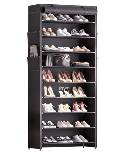 Shoe Rack with Covers - 9 Tiers Tall Shoe Rack Organizer Large Capacity Shoe Shelf Lightweight, and Space-Saving Shoe Rack is Perfect for Storing Shoes in Garages, Hallways, and Balconies