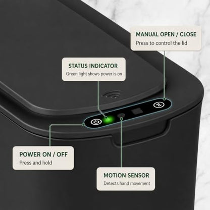 TIPGO Automatic Motion Sensor Bathroom Trash Can with Lid, 2.6 Gallon Touchless Trash Bin, Smart Garbage Can Plastic Slim Wastebasket for Bedroom, Office, Dorm (Black)