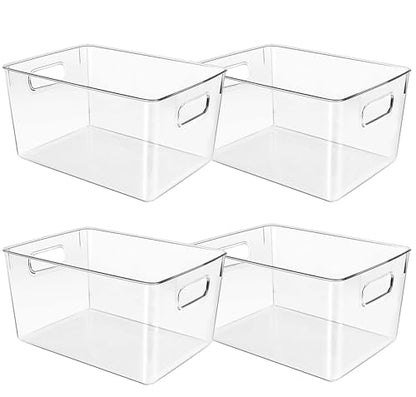 Clear Plastic Storage Bins, Pantry Organizers and Storage or Kitchen Organization and Storage Containers Bins for Organizing, Fridge, Freezer, Bathroom, Pantries, Refrigerator, Cabinet Organizer Bin
