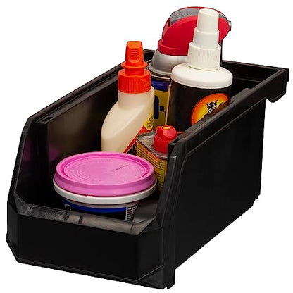 Medium Stackable Plastic Storage Bins, 8-Pack, Bla... (Black | Plastic)
