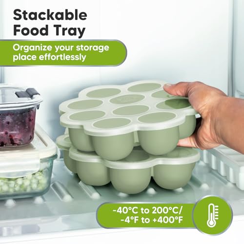 KeaBabies Silicone Food Freezer Trays with Lid, 2oz x 10 Pods (Sage)