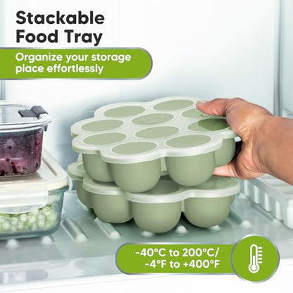 KeaBabies Silicone Food Freezer Trays with Lid, 2oz x 10 Pods (Sage)