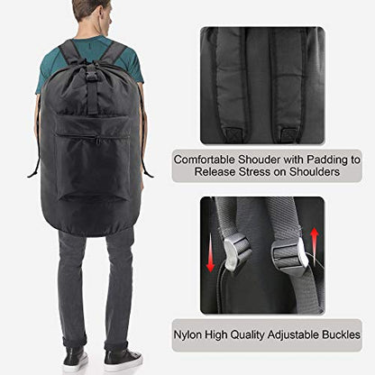 BeeGreen Laundry Bag Backpack w Adjustable Shoulder Straps College Dorm Essentials w Drawstring Closure for Travel Camp Heavy Duty Laundry Hamper Backpack Portable w Handle Xlarge Black