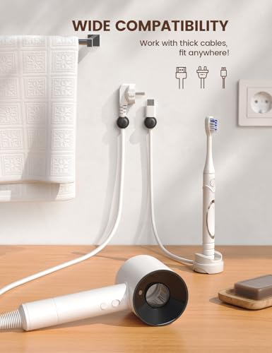 Lamicall 12Pack Rotating Cord Organizer, Desk Office Nightstand Accessories | Spring Cable Management Clips, Adhesive Phone Charger Holder Gadgets, Wire Organizer Keeper for Home Dorm Room Workspace