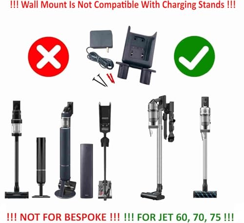 Replacement Wall Mount Accessory Holder Charging Docking Station + AC Power Adapter Charger Combo for Samsung Jet 60 Jet 70 Jet 75 Jet 75+ Series Fit Flex Pet Cordless Stick Vacuum Cleaner (Gray)