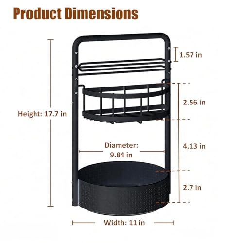 JEESA Rotating Spice Rack with Paper Towel Holder, Black | 2 Tier Lazy Susan, Sturdy Iron, Seasoning Organizer, Kitchen Countertop
