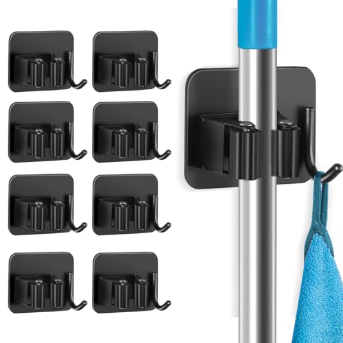 Broom and Mop Holder, Super Anti-Slip Wall Mount,... (8 Pack | Stainless Steel)