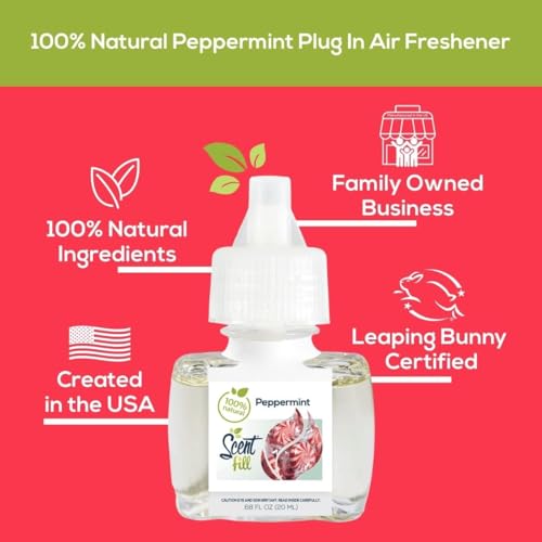 Scent Fill 100% Natural Peppermint Plug in Air Freshener, 4 Scented Oil Refills