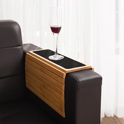 Couch Arm Tray Table, Flexible/Foldable Sofa Armrest Tray, Couch Armrest Table Cup Holder Great for Drinks Snacks Remote Control, Portable Side Table and Anti-Slip Bottom