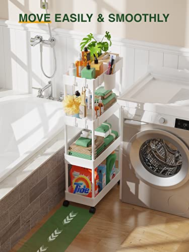 LEHOM Slim Rolling Storage Cart - 4 Tiers Bathroom Organizer Utility Cart | Slide Out Storage Shelves Mobile Shelving Unit for Kitchen, Bedroom, Office, Laundry Room, Small Narrow Spaces (7.1" W+White)