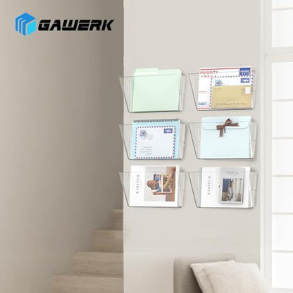 Gawerk Clear Acrylic Single Pocket, Plastic Hanging Wall Mount File Holder for Office Home (Clear, 6 Pack)