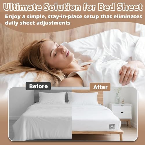 Bed Sheet Holders for Corners, Heavy Duty Fitted Lock Sheet Holders Keep Sheets Firm & Tight, New Upgrade Open Corner Design for Any Mattress Sizes, No More Loose Sheets, Easy Installation(Dark Grey)