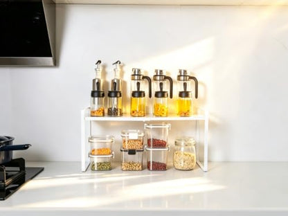 Expandable Cabinet Shelf Organizer Riser for Kitchen Pantry Cupboard Under Sink Countertop (White, 8.2’’D * 12.2-21.6’’W * 10.4’’H)