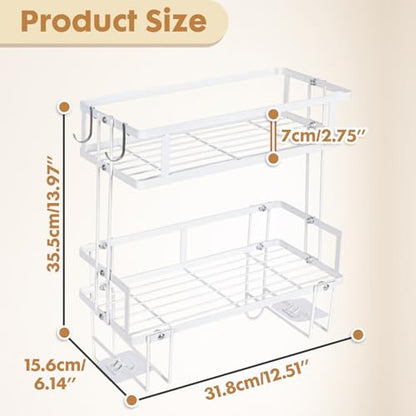 PowerKing Over The Toilet Storage Shelf, 2-Tier Bathroom Organizer, White | No Drill Installation, Rust Resistant Steel, 2 Hanging Hooks, Toilet Paper Holder, Restroom & Bathroom Space Saver