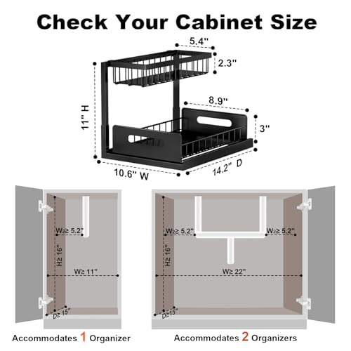 Under Sink Organizer, L-Shaped Pull Out Cabinet Organizer, Kitchen | 2 Tier Metal Slide Out Shelf for Kitchen, Bathroom, Laundry, and Utility Cabinet Storage for Deep Cabinets, Black, 1 Pack