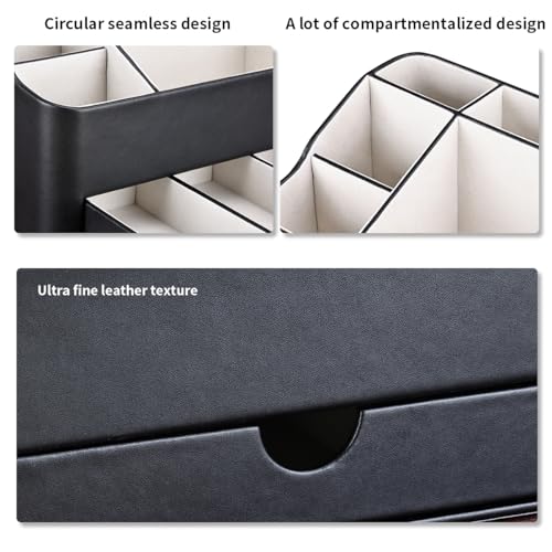 Desk Organizer with Drawer, Multifunction Pencil Holder for Desk, Desk Organizer and Accessories 5 Compartments for Home Office Supplies (Black)