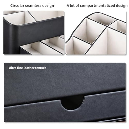 Desk Organizer with Drawer, Multifunction Pencil Holder for Desk, Desk Organizer and Accessories 5 Compartments for Home Office Supplies (Black)