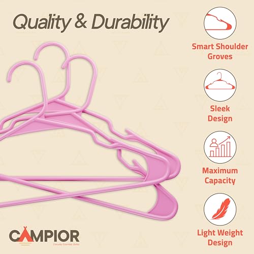 Pink Plastic Hangers 30 Pack– Heavy-Duty Plastic Hangers Slim and Space-Saving, Durable and Lightweight PP with Non-Slip Shoulder Notches for Slip Dresses, Suits, Jackets & Camisoles