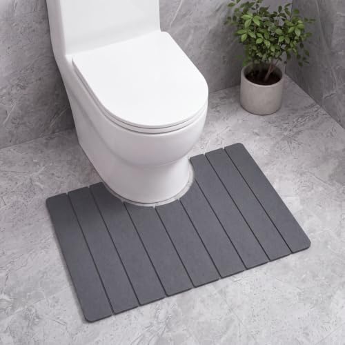 Foldable Diatomite Stone Toilet Rug U-Shaped, 24"×15" Diatomite Bath Mat Toilet with Non-Slip Rubber Base Super Absorbent Fast Drying U Shaped Toilets Mat for Bathroom Home Dark Grey