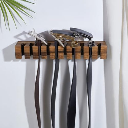 PH PandaHall Belt Organizer, Wooden Belt Holder Wall Mounted Belts Hanger with Slots Space Saving Storage for 10 Belts, Home Bedroom Closet Retail Shop, Camel, 1pc, 10.7x1.5x2.4inch