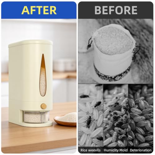 samstar Large Capacity Rice Dispenser 20-25 lbs, Sturdy & Airtight Rice Storage Container, Quick Rice Dispensing Design, Moisture Resistant Grain Storage Bin Rice Holder for Kitchen, BPA-Free, Beige