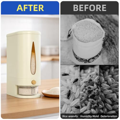 samstar Large Capacity Rice Dispenser 20-25 lbs, Sturdy & Airtight Rice Storage Container, Quick Rice Dispensing Design, Moisture Resistant Grain Storage Bin Rice Holder for Kitchen, BPA-Free, Beige