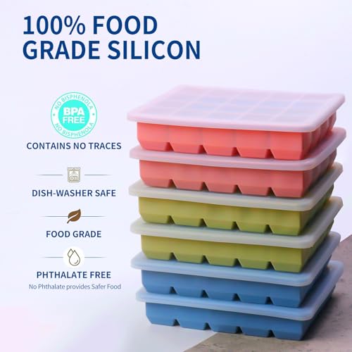 1 Tbsp Silicone Freezer Molds - Perfect for Storing Garlic, Herbs, Ginger, Pesto, Tomato Paste, Lemon Juice,Vegetable Purees,Purees and More - Silicone Food Freezer Tray (Multicolor 3 Pack)
