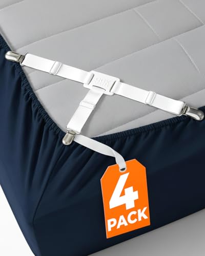 Bed Sheet Holders - Adjustable Elastic Fasteners with Metal Clips | Sheet Clips Keep Sheets in Place, Stay in Place Fitted Bedding Straps, Bed Corner Holders, Firm Tight Suspenders for Mattress