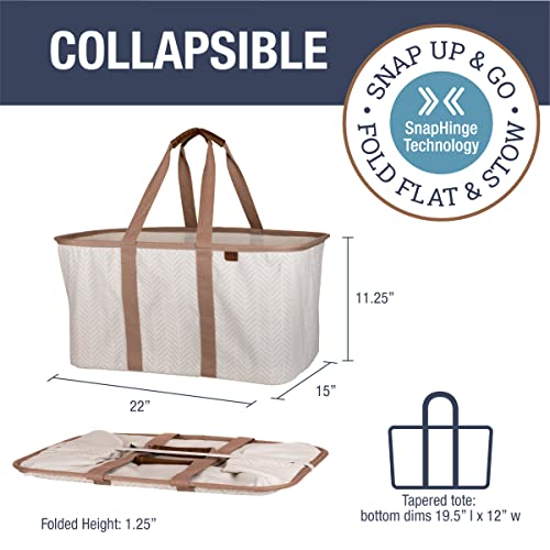 Collapsible Fabric Laundry Basket Tote Premium, Herringbone, 2 Pack | Bring a Polished Look to Laundry Day | Cotton-Blend Fabric and Vegan Leather Pair with Long Handles and 55 lb Support
