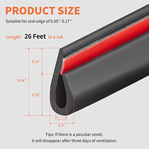 26 Feet Rubber Edge Trim Weather Stripping, BISOTHAI Self-Adhesive Rubber U Channel Edge Trim for Car Doors, Hatches, and Glass, Steel Plates, Easy Cut to Size(Black)
