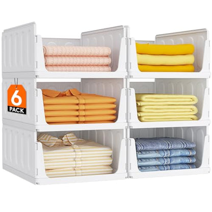 Lifewit 6 Pack Stackable Closet Storage Organizers for Clothes 16.5" Depth | Plastic Stacking Sweater Storage basket Bins for Wardrobe, Multifunctional Pants Organizer for RV, Pantry, Kitchen, Dorm