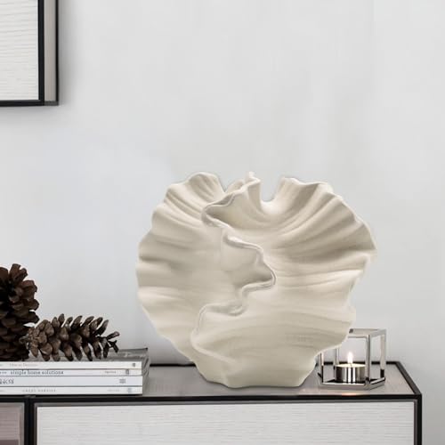Ceramic Vase - Set of 2 for Home Decor,White Flower Shape Pampas Vases Minimalist Nordic Boho Style for Modern Farmhouse Decor, Living Room、 Kitchen、Mantle、Bedroom、Dining Table、Office