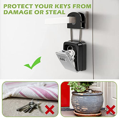 KeeKit Key Lock Box, Upgraded Key Safe Box for Lever Handles with Removable Buckle & Resettable 4-Digit Combination, Waterproof Secure Storage for Home, Office, Indoor & Outdoor Use