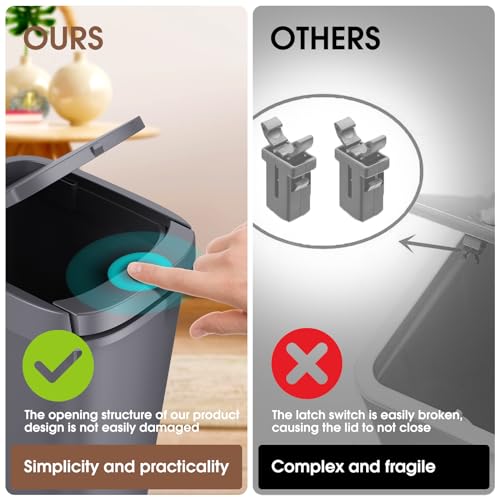 CEROELDA 3 Pack Bathroom Trash Can with Lid, 10L/2.6 Gal Small Garbage Can with Press Top Lid, Slim Plastic Waste Basket for Toilet, Office, Bedroom (Muti 1)