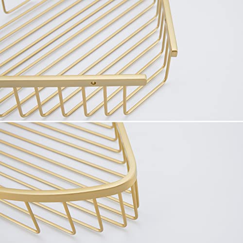 Bathroom Shower Caddy Corner Shelf Basket, Corner-Hollow Design, Ultra Sturdy Rust-Proof Stainless Steel Shelf Organizer Shampoo Holder, Wall Mounted Storage Rack for Bathroom, Brushed Gold