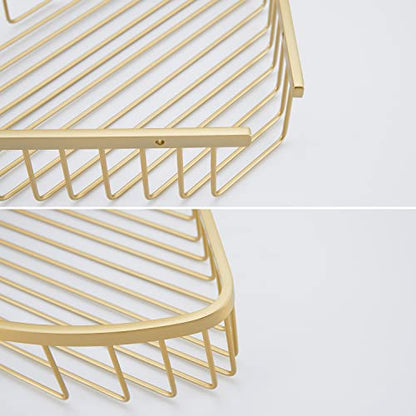 Bathroom Shower Caddy Corner Shelf Basket, Corner-Hollow Design, Ultra Sturdy Rust-Proof Stainless Steel Shelf Organizer Shampoo Holder, Wall Mounted Storage Rack for Bathroom, Brushed Gold