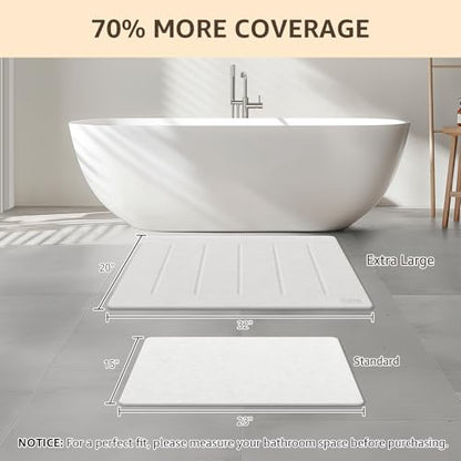 Yolife Stone Bath Mat Large, 32" x 20" Diatomaceous Earth Bath Mat for Bathroom, Super Absorbent Quick Drying Bathroom Stone Mat, Non-Slip Diatomite Shower Mat, Easy to Clean (White Grey)