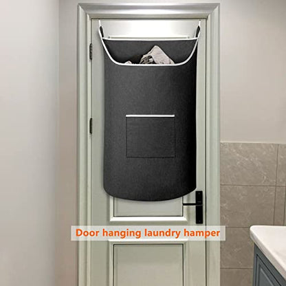 Black Hanging Laundry Hamper Bag, XL Door Hanging Hamper with Large Opening Laundry Hamper Storage Bag Large Size 36X22 Inch (Black)