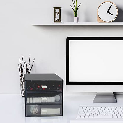 Desk Organizer with Drawer, Desk Storage Box (3 drawer, Black) | [Plastic Office Stationery Supplies Organizers] [Desktop Organizer for Office School Home ]
