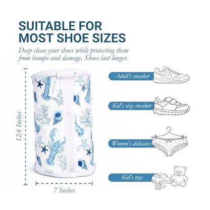 Shoe Washing Machine Bags (2-Pack) – Laundry Bag for Sneakers, Protect Shoes & Washer, Durable Thick Chenille, Reinforced Zipper, Includes Sneaker Brush – Bluehome