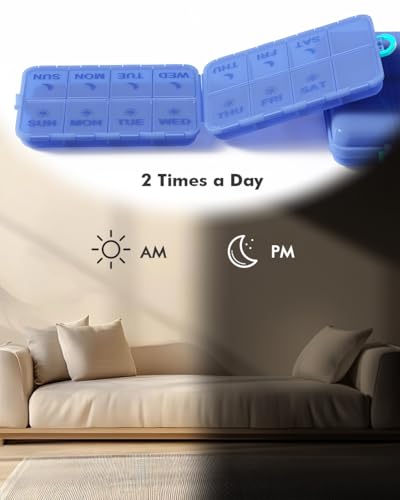 Pill Organizer Travel Medicine Case - Travel Pill Case with Etched Labels, Daily Travel Medicine Case Holder