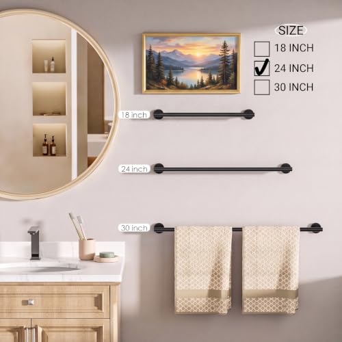 FORIOUS Bathroom Accessories, 4-Piece Bathroom Hardware Set - 24" Towel Bar | Matte Black | Towel Hooks, Towel Racks for Bathroom, Toilet Paper Holder Wall Mounted & Towel Ring | SUS304 Stainless Steel