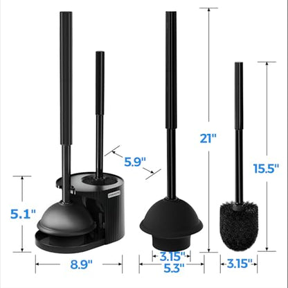 2Pack 2 in 1 Toilet Brush and Plunger Set, Extende... (2 Count | Black | Plastic)