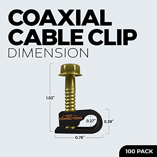 Coaxial Cable Clips with Pre-Inserted Screw (100 Pack) – Black Single Cable Mounting Clamps for Coax Cable (RG6, RG59) and Ethernet Cable – Cord Fastener/Strain Relief Clip