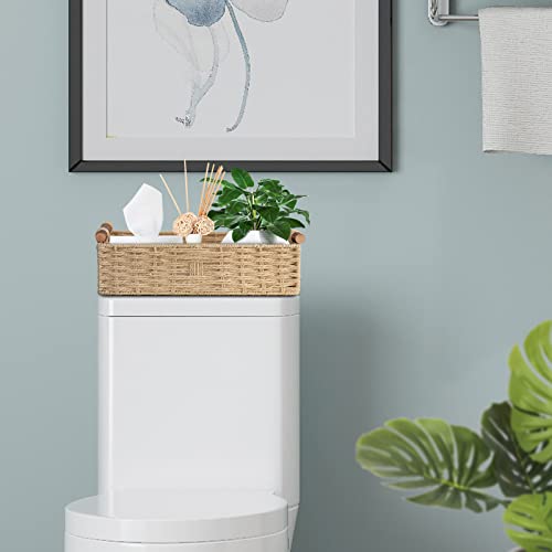 STOBSK Round Paper Rope Storage Basket with Handle, Beige, 14.5in x 6.6in x 3.74in