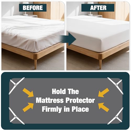 8 Pack Bed Sheet Fasteners, Adjustable Mattress Cover Straps with Metal Clips, Elastic Bed Corner Holders, Non Slip Sheet Clips, White Color