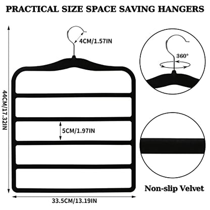 Closet Organizers and Storage, 3 Pack Velvet Pants-Hangers-Space-Saving | Non Silp 5 Tier Scarf Jeans Closet Organizer, Dorm Room Essentials for College Students Girls Boys Guys, Home Storage