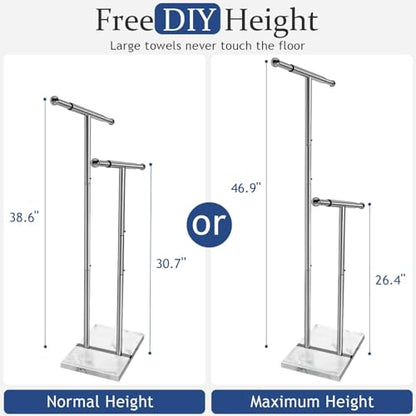 Kayfia 40'' Stainless Steel Towel Rack, Weighted Marble Base, 2 Tier | Width Adjustable Taller Design, Brushed Stainless Steel Finish, Stable Weighted Base, Suitable For Multiple Bathroom Spaces
