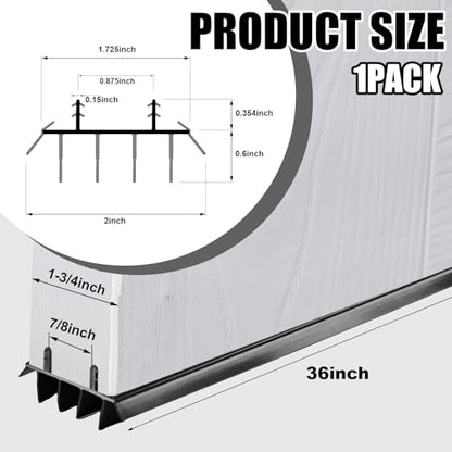 Pushglossy 1 Pcs Replacement Door Bottom with Vinyl Fins 36" Long 1 3/4" Wide Threshold Seal Bottom of Door Weatherstrip Kerf Weather Stripping for 7/8" Between Barbs (Black)