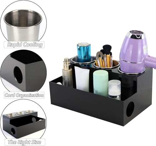 Hair Tool Organizer, Black Acrylic Hair Dryer Holder | Bathroom Supplies Countertop Blow Dryer Holder, Vanity Caddy Storage Stand for Accessories, Makeup, Toiletries